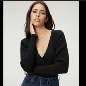 Good American Black Ribbed Knit Top Bodysuit Size 0